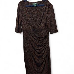 Lauren Ralph Lauren Draped Animal Print Midi Dress - Size 4